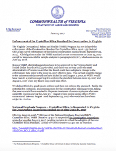 New Construction Standards for Crystalline Silica in Virginia